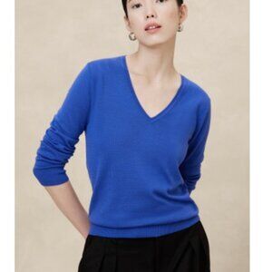 🌻J Crew V-Neck 3/4 Sleeve Merino Wool Sweater Cobalt Blue